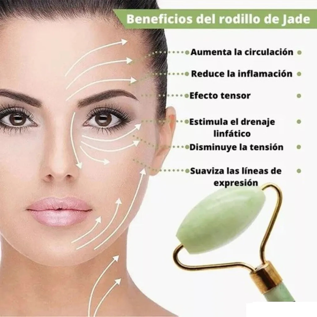 Rodillo Facial Masajeador En Piedra Jade