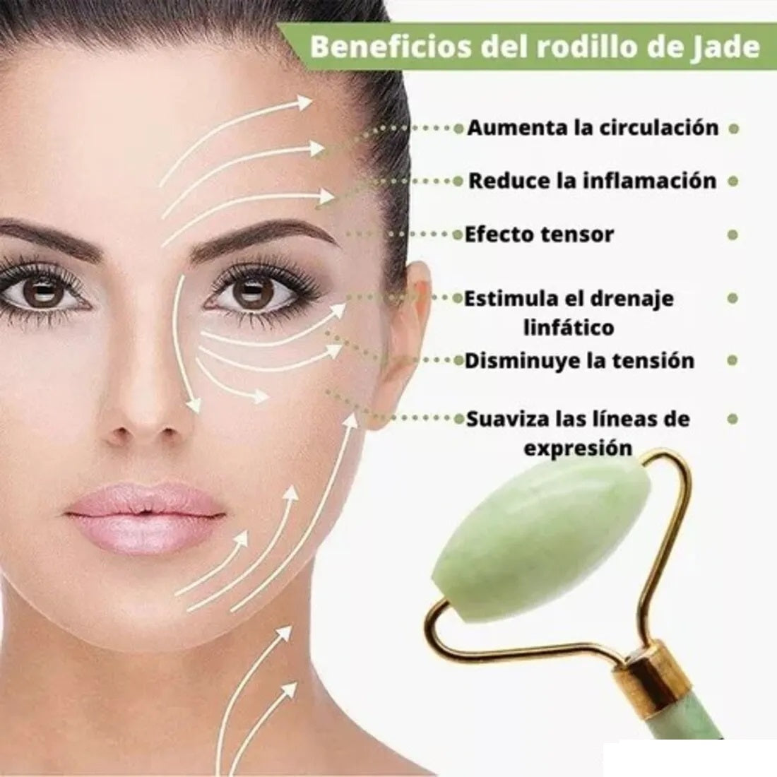Rodillo Facial Masajeador En Piedra Jade